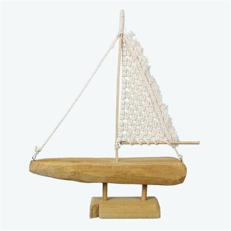 YOUNGS Wood Sailboat with Macrame Sail KD 21864